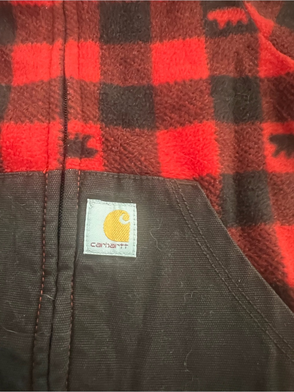 Carhartt Red and Black Buffalo Plaid Fleece Baby Zipper One-Piece. Size 3months - Picture 2 of 4